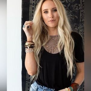 NWT Three Bird Nest scoop neck bralette tee, black, size large